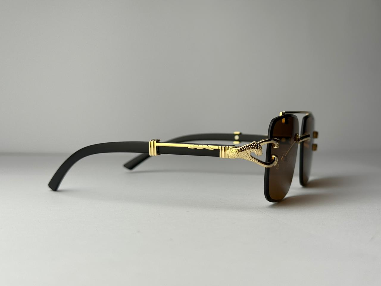 Luxury Rimless Brown Sunglasses ā Gold Black Frame | Premium Fashion Shades