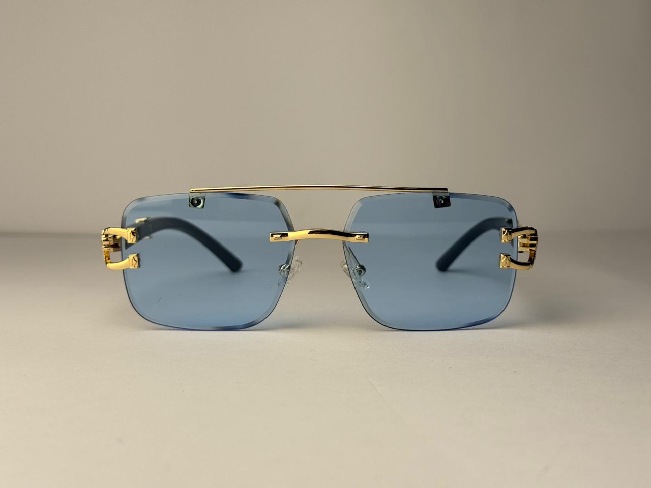 Luxury Rimless Black Sunglasses โ Gold Frame | Premium Fashion Shades