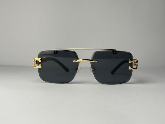 Luxury Rimless Black Sunglasses – Gold Frame | Premium Fashion Shades