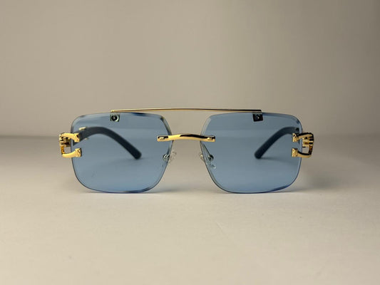Luxury Rimless Blue Sunglasses – Gold Frame | Premium Fashion Shades